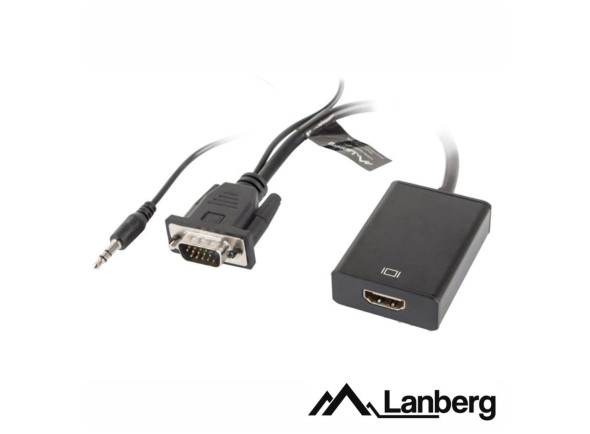 Cabo Adaptador VGA com Áudio para HDMI LANBERG Cabo Adaptador VGA com Áudio para HDMI LANBERG
